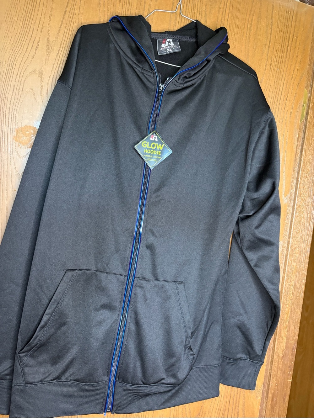 J. America Black Zip-Up Hoodie with Blue Trim